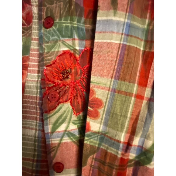 Lemon Grass Studio Plaid/Floral Embroidered Tank/Shirt Size Large - Picture 7 of 9
